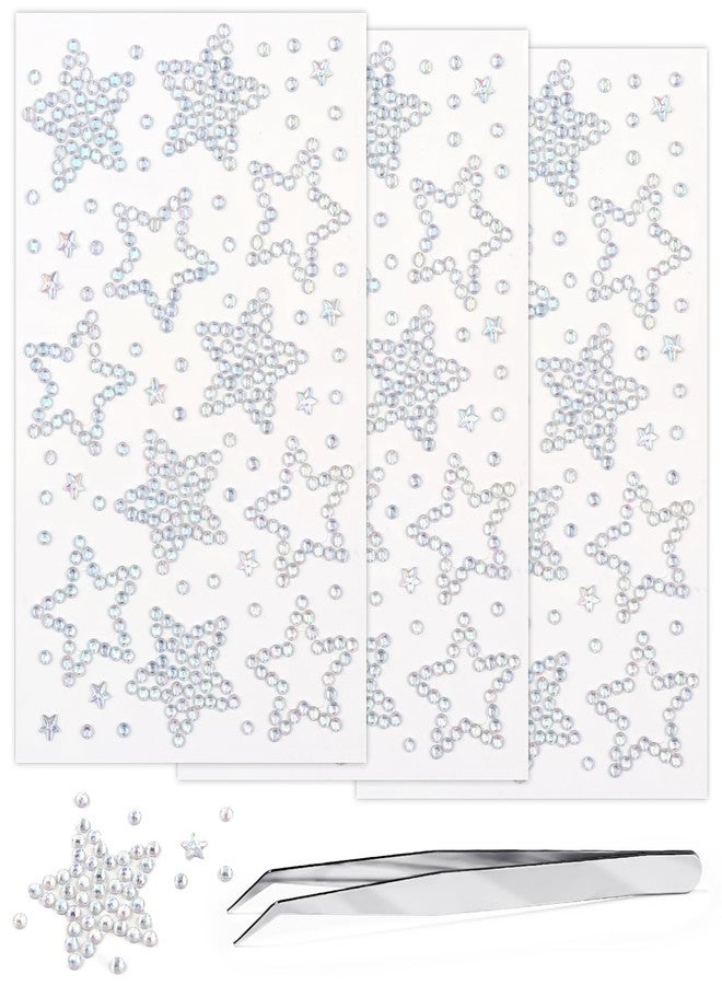 Jacnkb 3Sheets Star Gem Stickers Jewels for Crafts, Face Makeup - Self Adhesive Rhinestone Jewel Stickers, Stick on Gems Rhinestones for Crafts, Craft Supplies for Kids (09.Laser Star) - Image 1